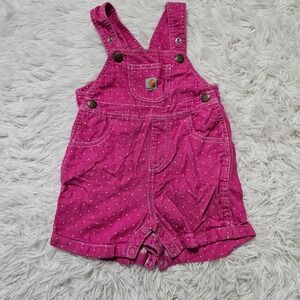 Carhartt Girl's Hot Pink Polka Dot Country Girl Short Overalls Sz 12 mo